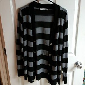 Maurices Plus Black/Grey Stripe Cardigan sz 2